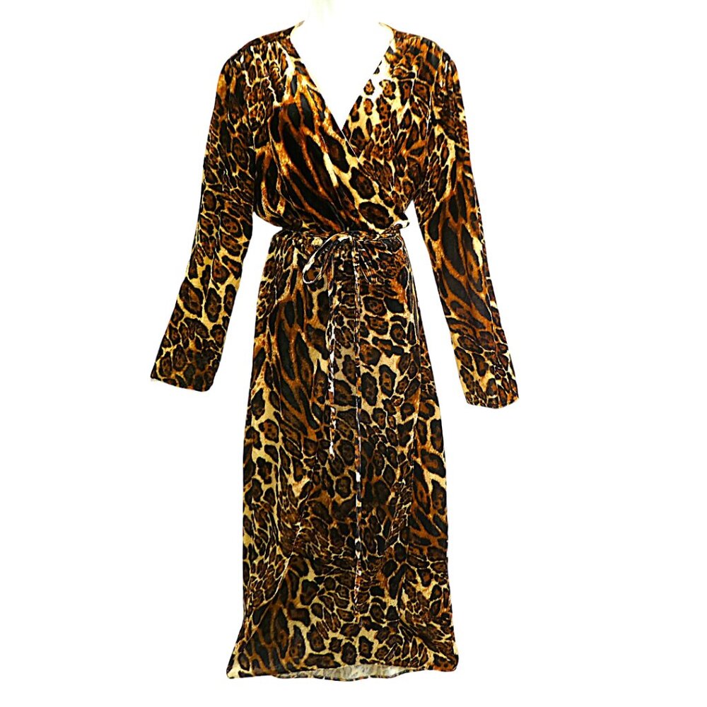 VeLVeT Wayf Gwyenth Maxi True Wrap Dress Animal Leopard Plush Browns Long Sleeve